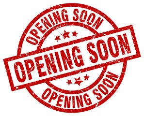 opening soon round red grunge stamp