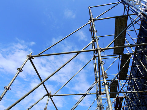 steel scaffolding with blue sky