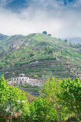Fototapeta na wymiar green mountains and houses in Maiori, Amalfi Coast, Italy