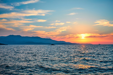 Obraz premium View of the sunset over Greece from Albania. The Ionian Sea.