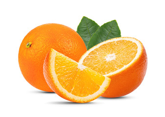 orange fruit with leaf isolated on white background . full depth of field