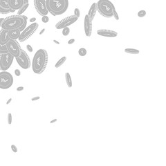 Indian rupee coins falling. Scattered black and wh