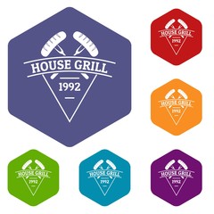 Grill house icons vector colorful hexahedron set collection isolated on white 