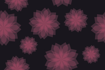 Seamless, abstract background pattern made with transparent geometric shapes in flower abstraction. Decorative, modern vector art in pink and purple colors.