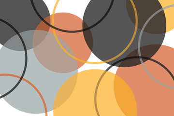 Abstract background pattern made with circle geometric shapes in grey, orange, yellow colors. Colorful, playful, trendy and modern vector art.