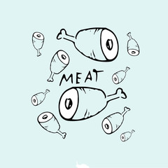 meat idea drawing by hand on a blue background