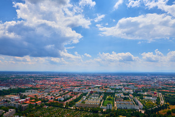 View from a height to residential areas in Munich