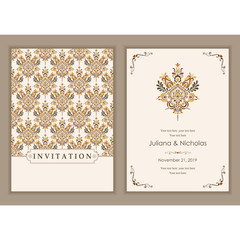 Wedding  Invitation  with baroque pattern. Size: 5" x 7". Beautiful Victorian ornament. Frame with floral elements.  The front and back side. Add photos and text to both sides of this flat card.