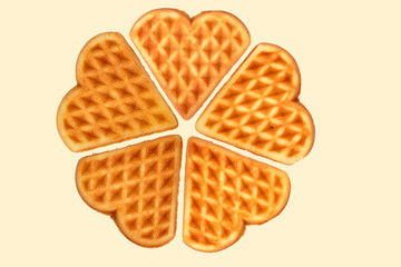  Heart shaped waffles on yellow background