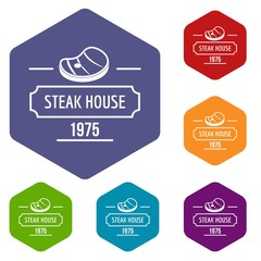 Steak house icons vector colorful hexahedron set collection isolated on white 