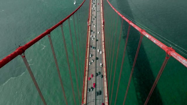 Aerial footage of the Golden Gate bridge.