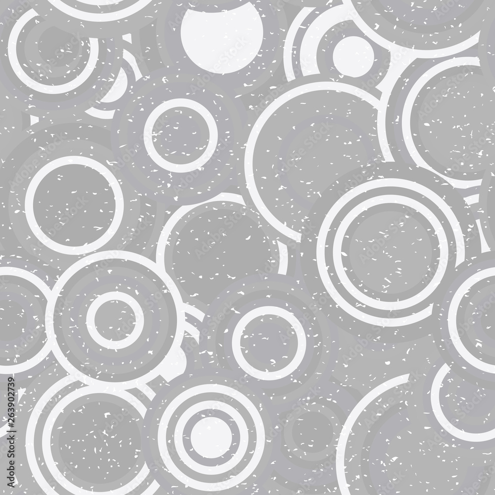 Poster Modern vector abstract seamless geometric pattern with  circles in retro scandinavian style. Neutral gray and white colored shapes with worn out texture.