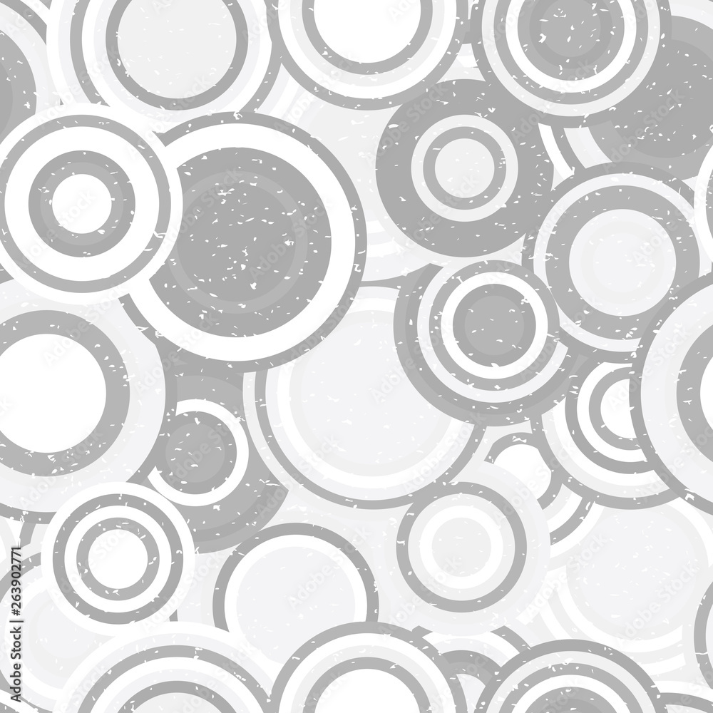 Poster Modern vector abstract seamless geometric pattern with  circles in retro scandinavian style. Neutral gray and white colored shapes with worn out texture.