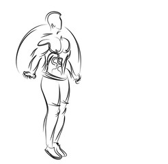 Bodybuilding Sport and activity athlete skipping rope line art drawing, Vector Illustration.