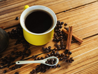 espresso coffee Cup on wooden table