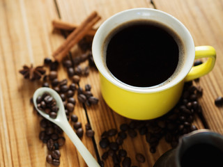 espresso coffee Cup on wooden table
