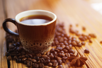 espresso coffee Cup on wooden table