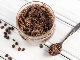 homemade coffee scrub with sugar and coconut oil