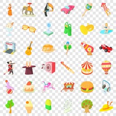 Amusement activity icons set. Cartoon style of 36 amusement activity vector icons for web for any design