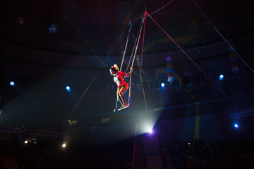performance of air acrobats in the circus