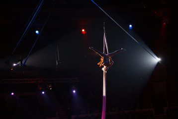 performance of air acrobats in the circus