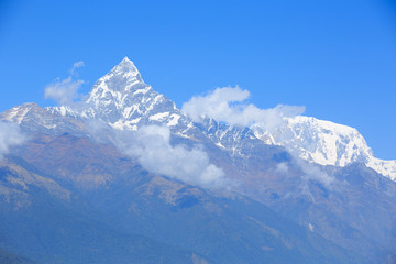 Beautiful landscape of the Himalayan mountains from Sarangkot, Pokhara, Nepal