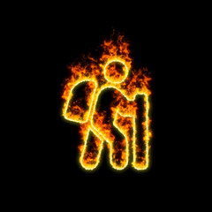 The symbol hiking burns in red fire