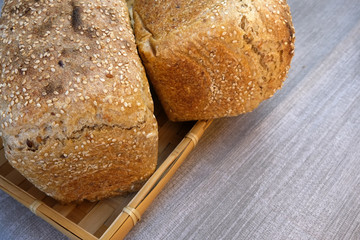 Homemade rye wheat bread baked