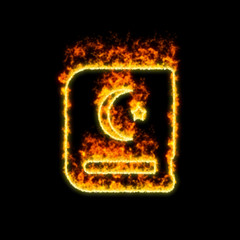 The symbol quran burns in red fire