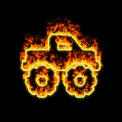 The symbol truck monster burns in red fire © Video Render