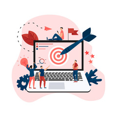 Fototapeta na wymiar Target with an arrow on monitor, hit the target, goal achievement. Business concept vector illustration 
