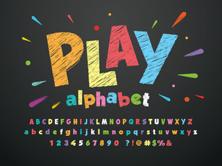 Bright colorful chalk board style alphabet design - obrazy, fototapety, plakaty