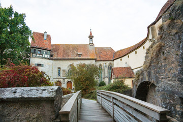 bridge and St. Wolfgang's Church  in Rothenburg ob der Tauber, Germany