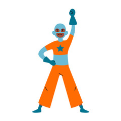 Boy wearing colorful costume of superhero. Vector.