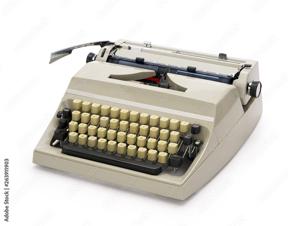 Fototapete Side view of a typewriter from the 70s isolated on white background. Contains clipping path.