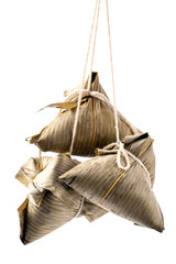 Zongzi, rice dumpling - Design concept of famous food in duanwu dragon boat festival, close up, clipping path, cut out, isolated on white background