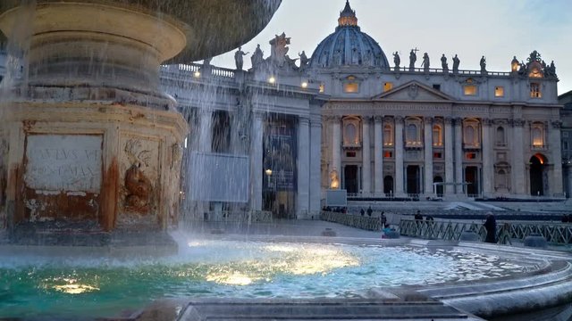 4K Fountain working near St. Peter's Basilica in holy city of Vatican