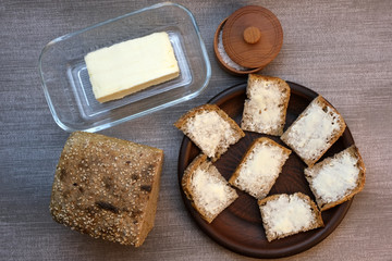Small sandwiches on homemade bread with butter