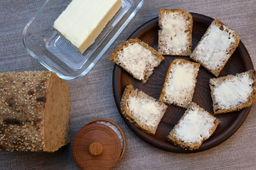 Small sandwiches on homemade bread with butter