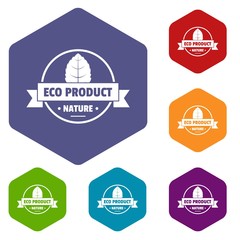 Eco market icons vector colorful hexahedron set collection isolated on white 