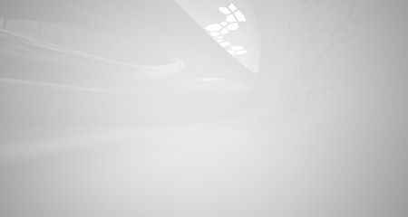 Abstract parametric white interior with neon lighting. 3D illustration and rendering.