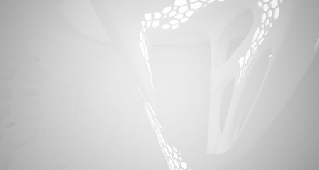 Abstract parametric white interior with neon lighting. 3D illustration and rendering.
