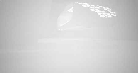 Abstract parametric white interior with neon lighting. 3D illustration and rendering.