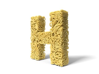 noodle in shape of H letter. curly spaghetti for cooking. 3d illustration