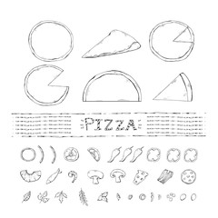 Vector pizza set,collection with with various ingredients