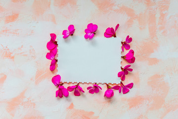 greeting card with flower petals
