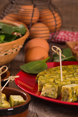 Spanish omelette with spinach.