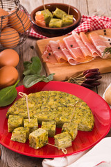 Spanish omelette with spinach.