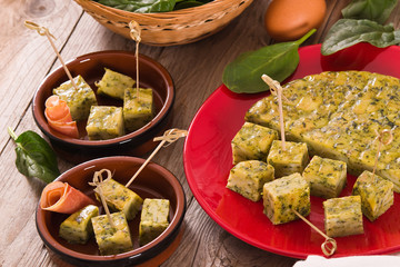 Spanish omelette with spinach.