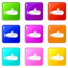 Long submarine icons set 9 color collection isolated on white for any design